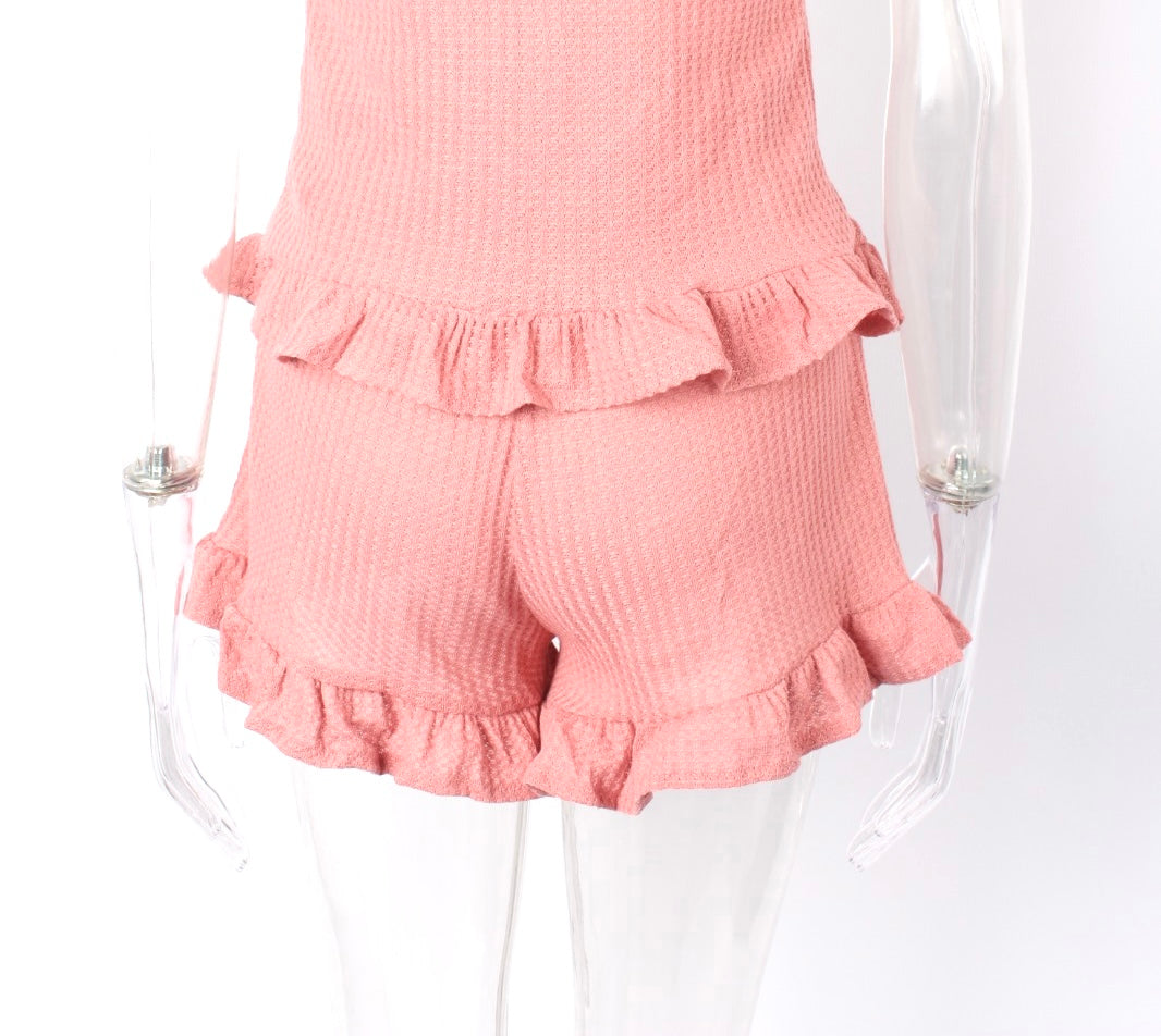 Two Piece Shorts Frill Sleepwear Set XD21