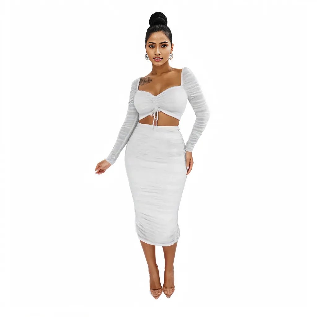 Two piece skirt set ruched skirt - XD21