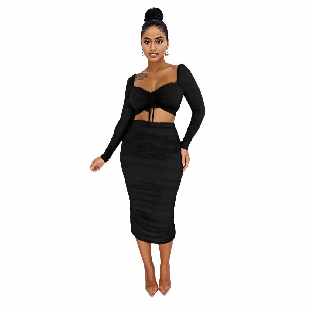 Two piece skirt set ruched skirt - XD21