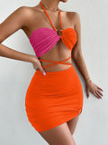 Two Tone Criss Cross Halter Top & Bodycon Skirt Set XD21