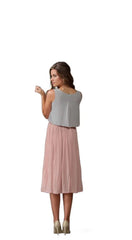 Two Toned Pleated Salmon Chiffon Midi Dress XD21