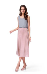 Two Toned Pleated Salmon Chiffon Midi Dress XD21