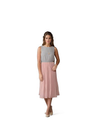 Two Toned Pleated Salmon Chiffon Midi Dress XD21