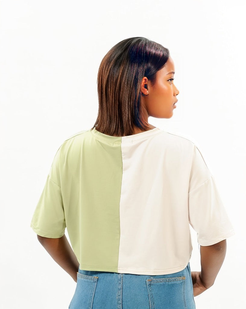Two Toned Smiley Cropped T-Shirt XD21