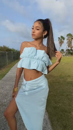 Two piece frill top and maxi slit skirt XD21