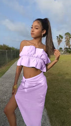Two piece frill top and maxi slit skirt XD21