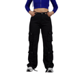 Stylish Black Cargo Wide-Leg Jeans - XD119