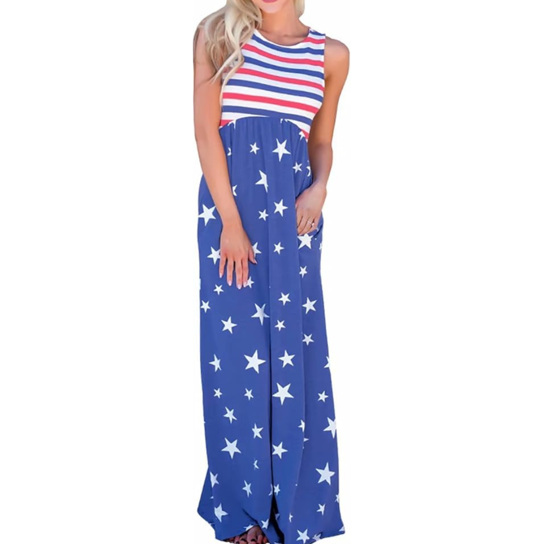Stars and Stripes Sleeveless Maxi Dress