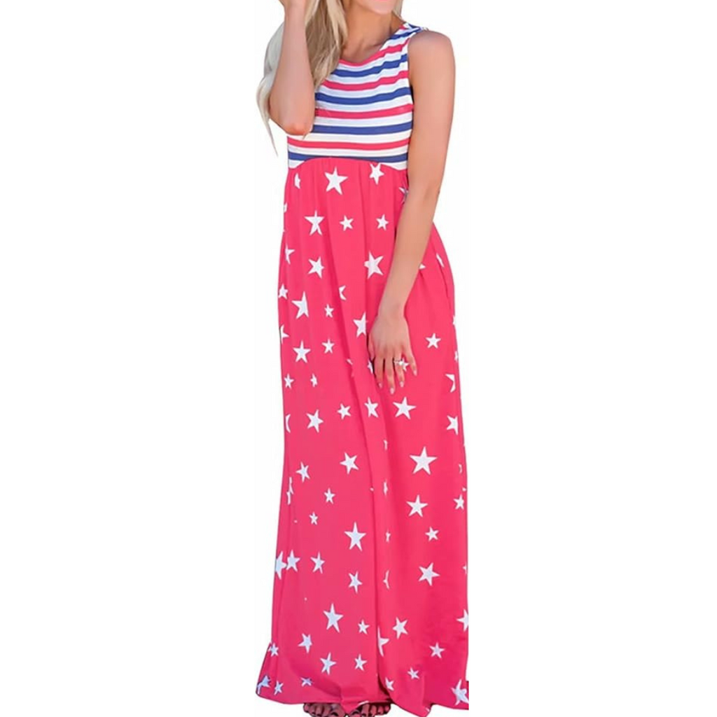 Stars and Stripes Sleeveless Maxi Dress