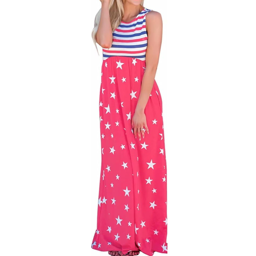 Stars and Stripes Sleeveless Maxi Dress