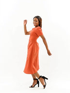 V Neck Button Down Midi Dress XD21