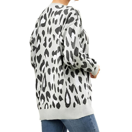 V Neck Leopard Print Knitted Pullover Jumper Jersey XD21