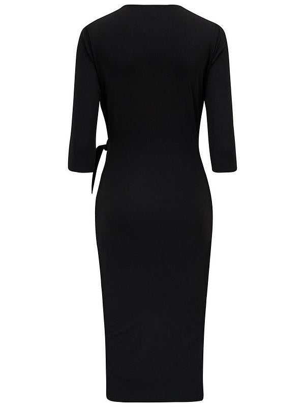 V Neck Ruched Midi Bodycon Dress XD21