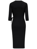 V Neck Ruched Midi Bodycon Dress XD21