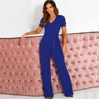V Neck Short Sleeved Trousers Jumpsuit XD21