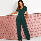 V Neck Short Sleeved Trousers Jumpsuit XD21