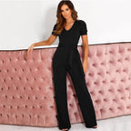 V Neck Short Sleeved Trousers Jumpsuit XD21