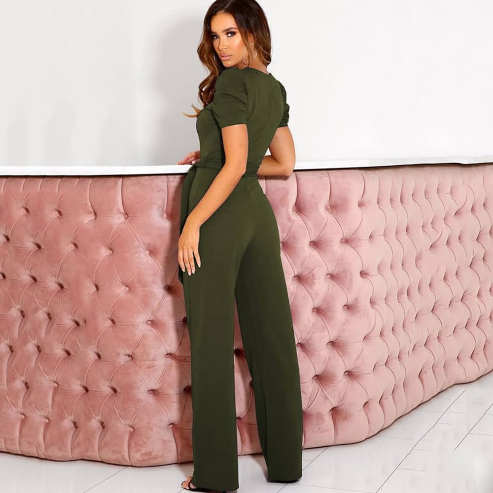 V Neck Short Sleeved Trousers Jumpsuit XD21
