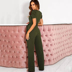 V Neck Short Sleeved Trousers Jumpsuit XD21