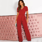 V Neck Short Sleeved Trousers Jumpsuit XD21