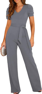V Neck Short Sleeved Trousers Jumpsuit XD21