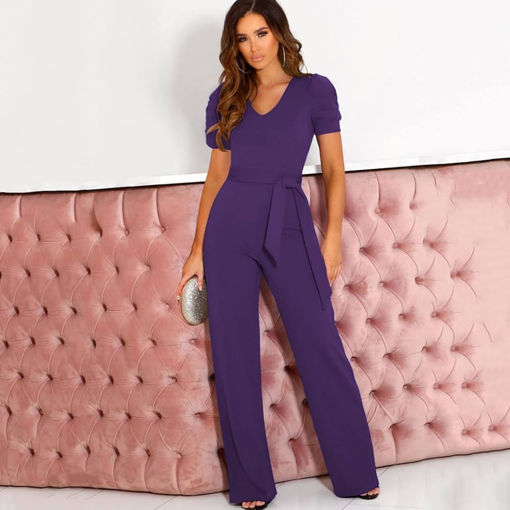 V Neck Short Sleeved Trousers Jumpsuit XD21