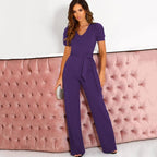V Neck Short Sleeved Trousers Jumpsuit XD21