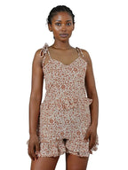 V Neck Shoulder Tie Up Frilled Shorts Jumpsuit XD21