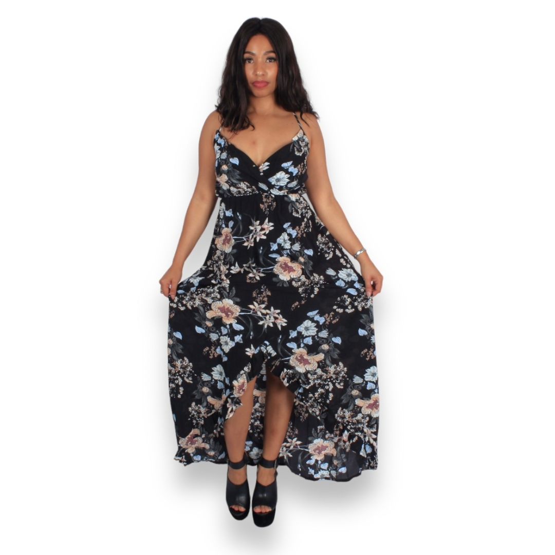 V neck Frill Maxi Floral Dress XD21