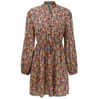 V-neck High Waist Lace-up Floral Dress XD21