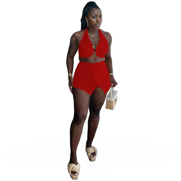 12pc V-neck Sleeveless Short Vest with High Waist Shorts Set - Bundle