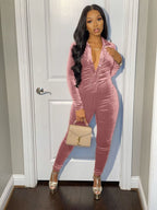 Velvet Button Up One Piece Jumpsuit XD21