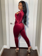 Velvet Button Up One Piece Jumpsuit XD21