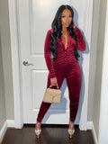 Velvet Button Up One Piece Jumpsuit XD21