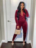 Velvet Button Up One Piece Jumpsuit XD21