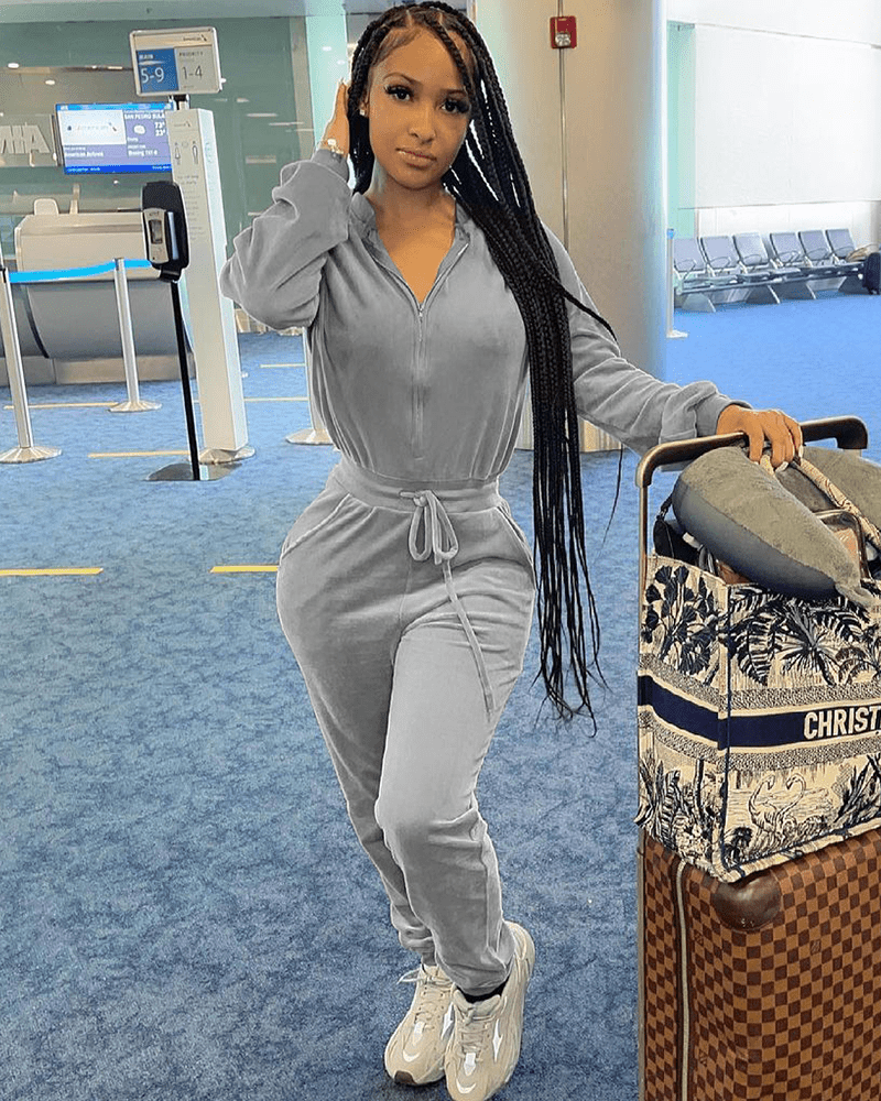 Velvet Drawstring All In One Jumpsuit XD21