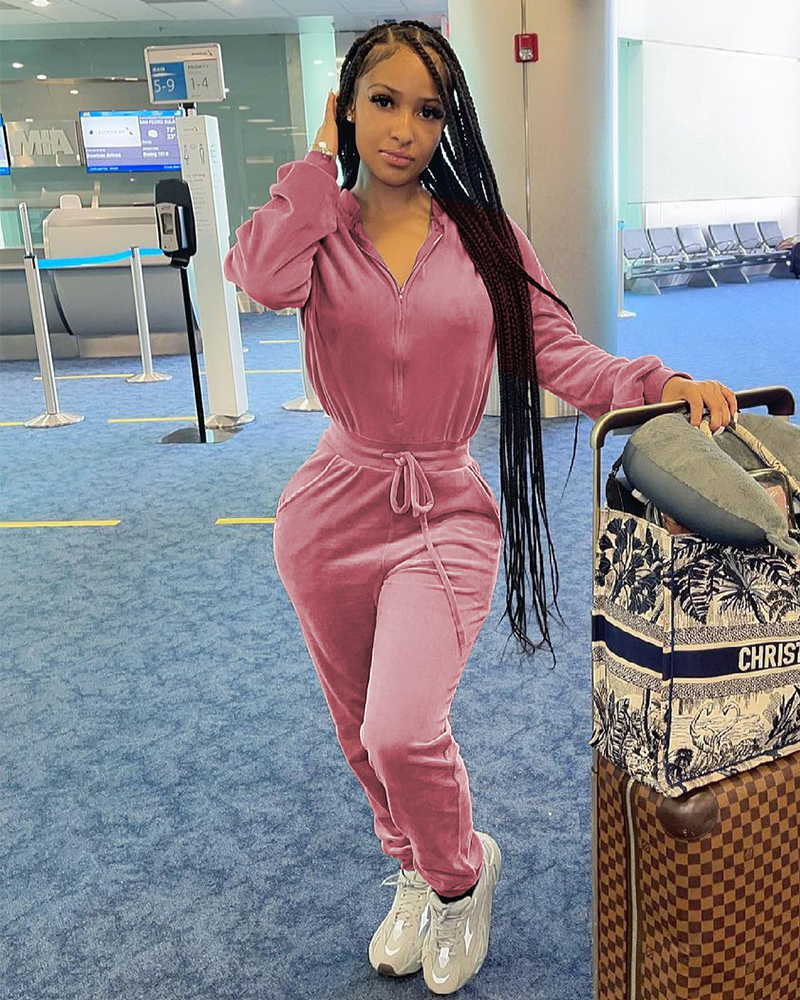 Velvet Drawstring All In One Jumpsuit XD21