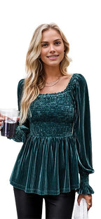 Velvet Frill Ruched Cute Top XD21