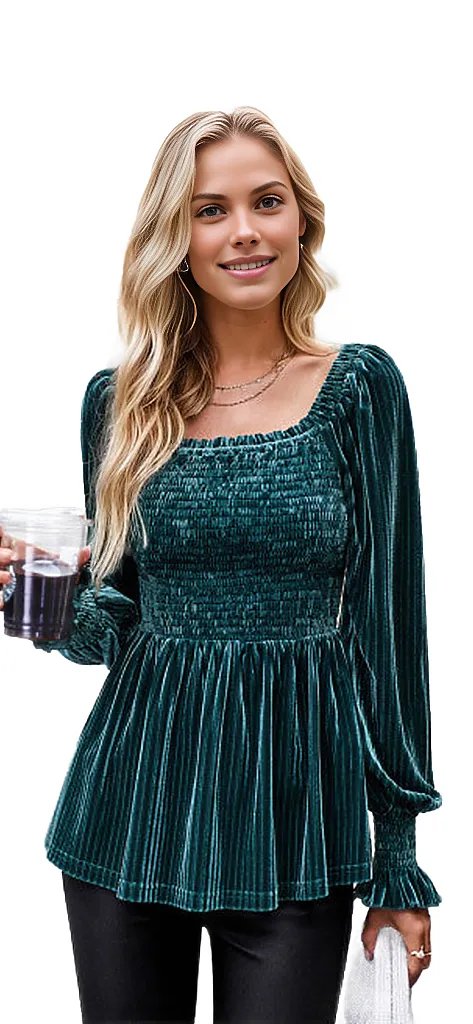 Velvet Frill Ruched Cute Top XD21