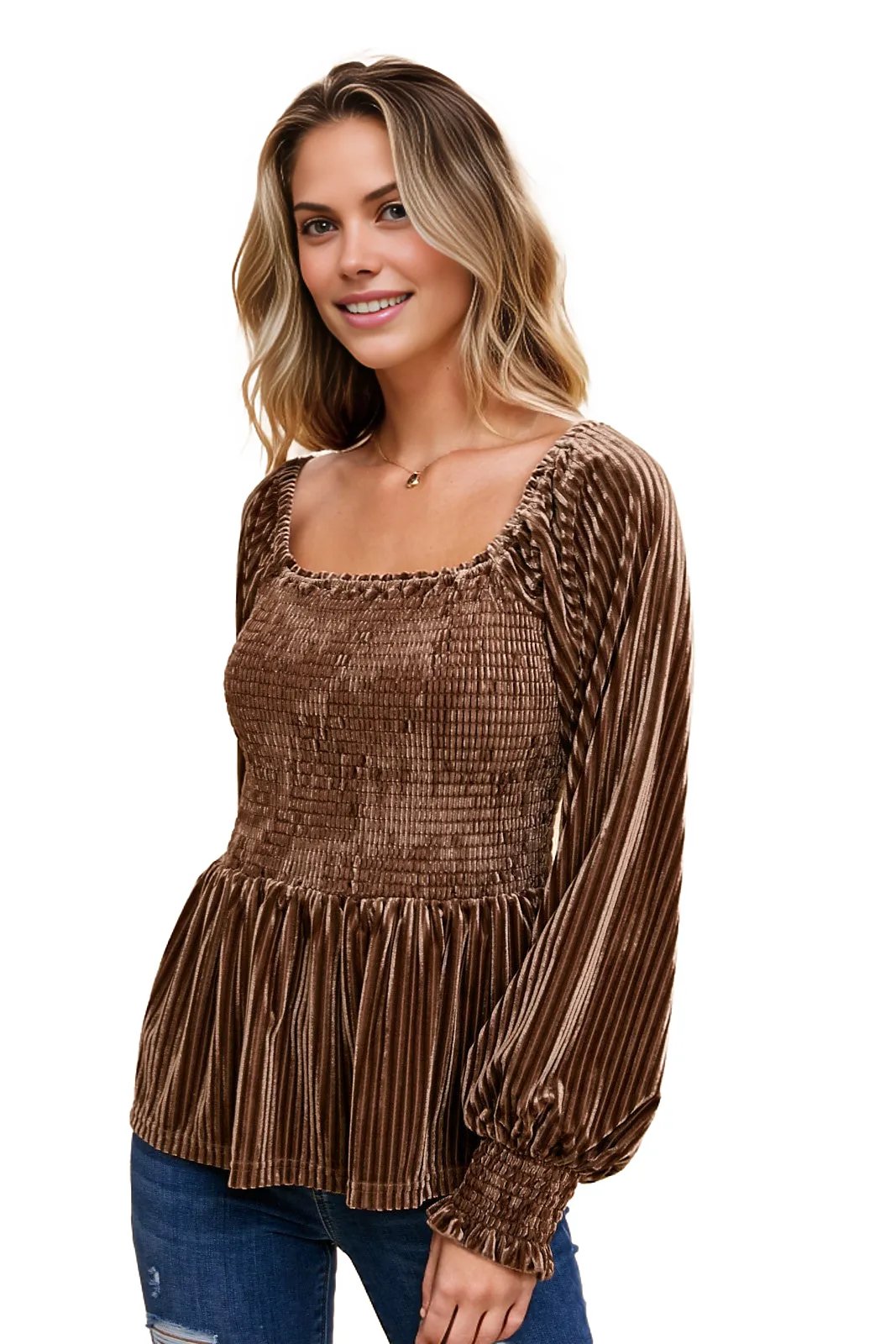 Velvet Frill Ruched Cute Top XD21