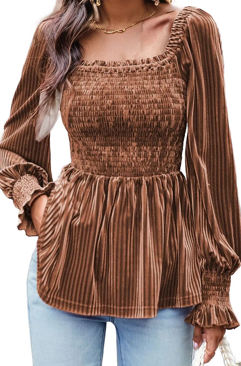 Velvet Frill Ruched Cute Top XD21