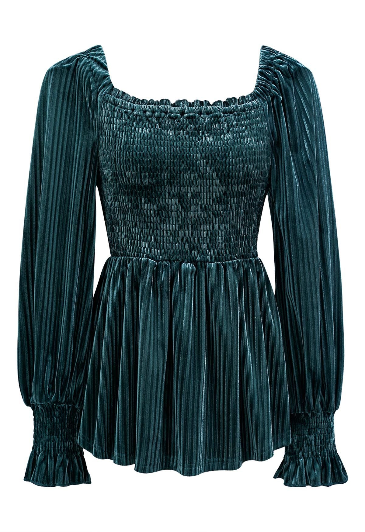 Velvet Frill Ruched Cute Top XD21