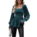 Velvet Frill Ruched Cute Top XD21
