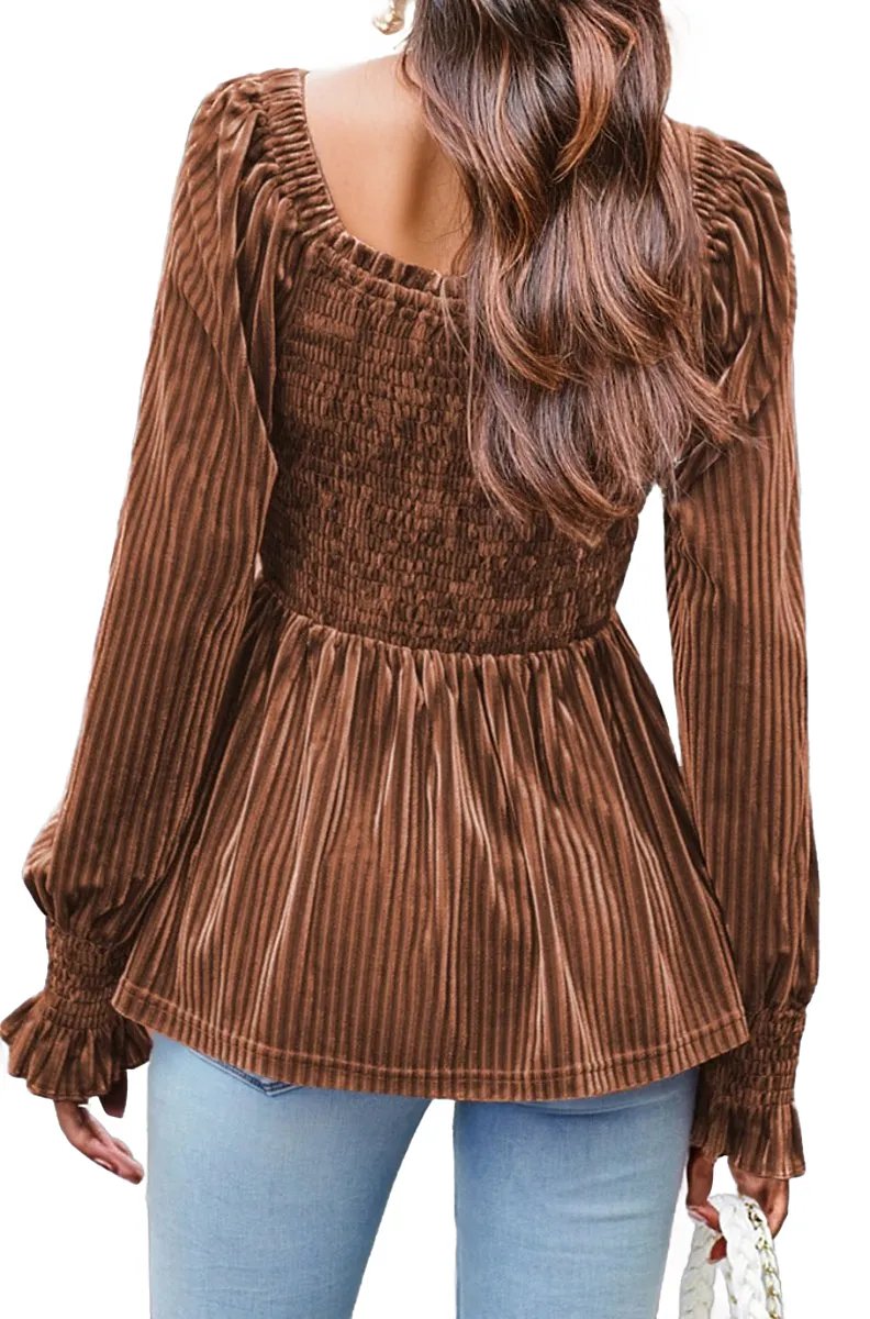 Velvet Frill Ruched Cute Top XD21
