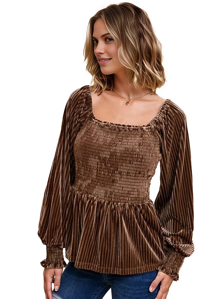 Velvet Frill Ruched Cute Top XD21