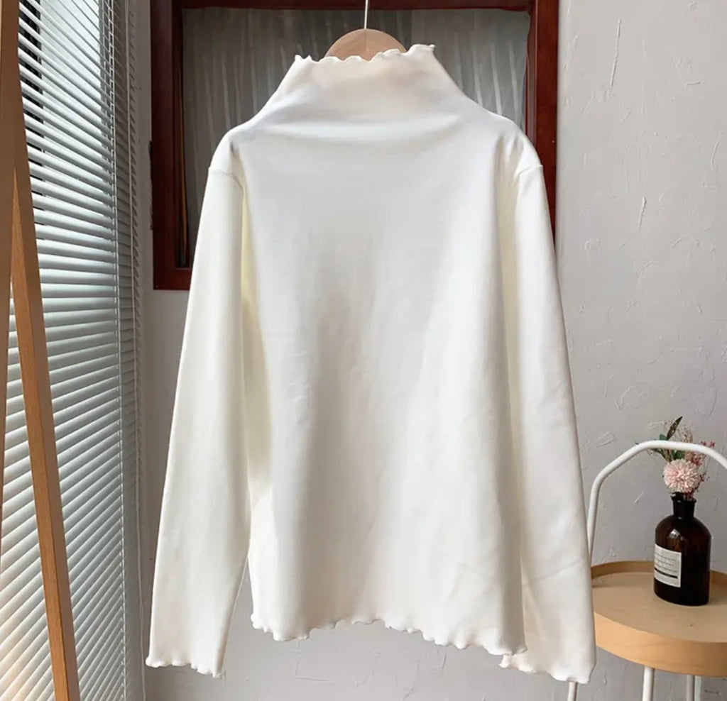 Velvet Like Turtle neck Frill Top XD21