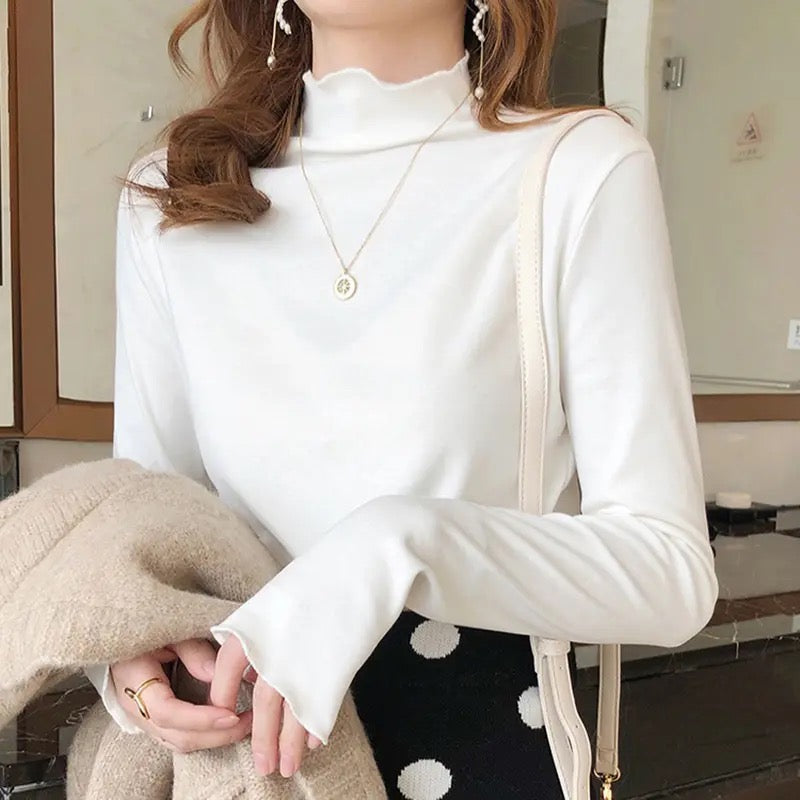 Velvet Like Turtle neck Frill Top XD21
