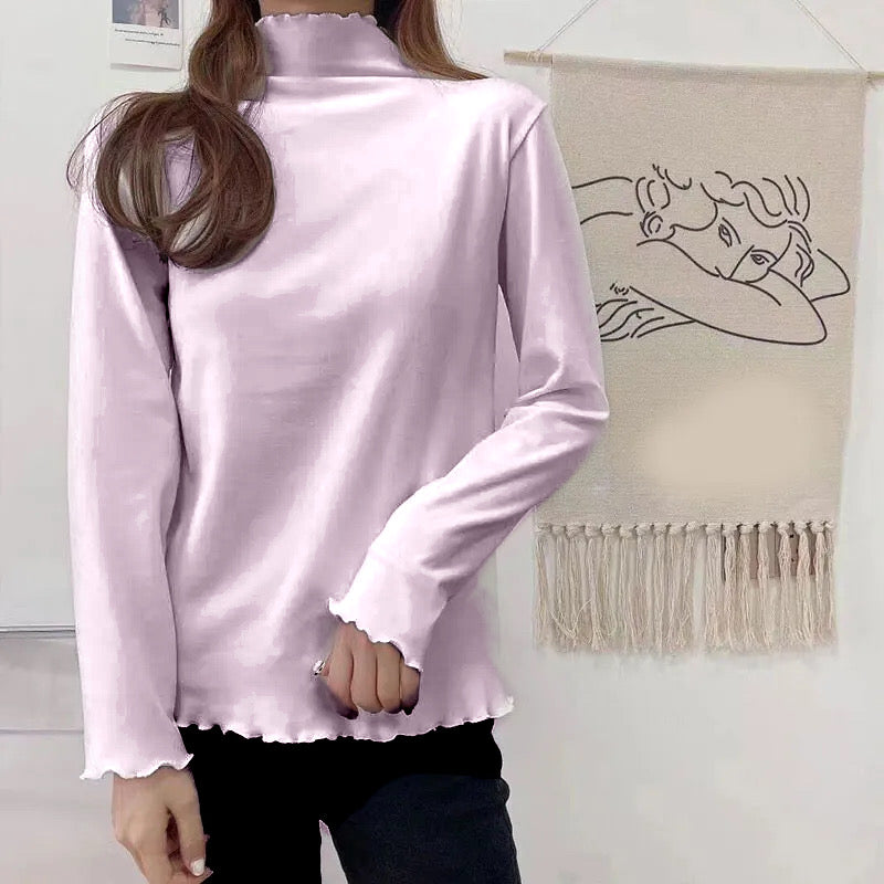 Velvet Like Turtle neck Frill Top XD21