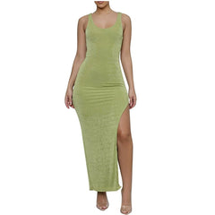 Velvet Open Back Bodycon Maxi Slit Dress XD21