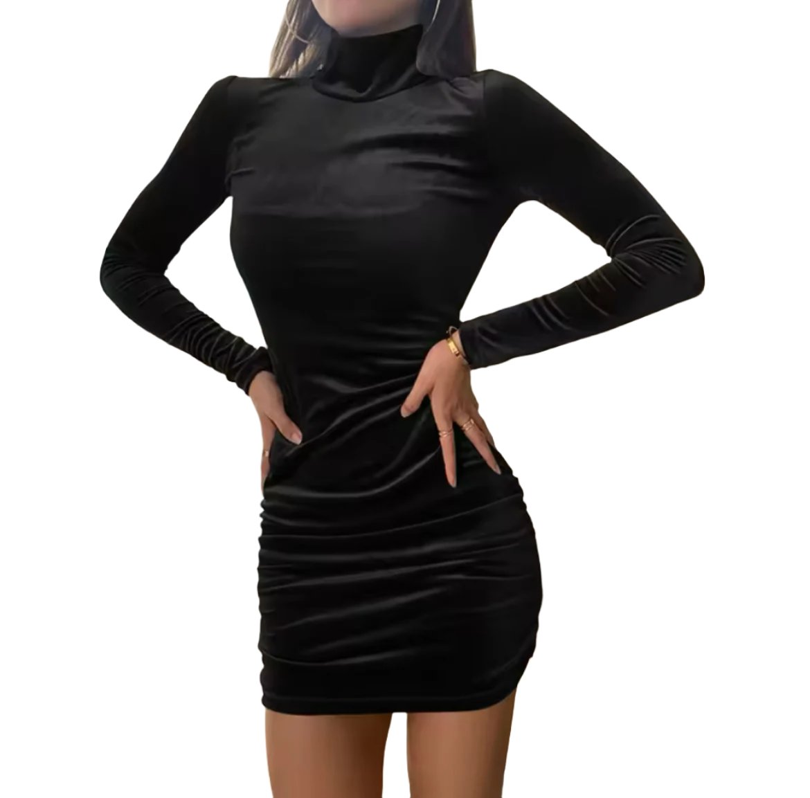 Velvet Turtle Neck Mini Bodycon Dress XD21